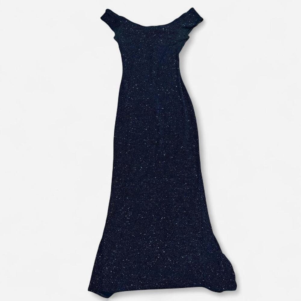 RARE Vintage Gunne Sax Navy Glitter Off Shoulder Maxi Gown Sz S - Picture 3 of 8